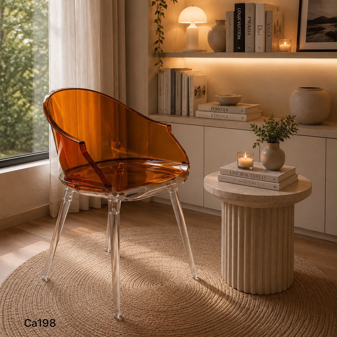 Silla naranja transparente en Plástico policarbonado 36cm* 32cm* 44cm